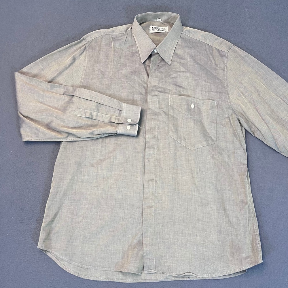 Mondo di Marco Mens Grey Green Cotton Button Down Shirt Made in Italy 17.5 34/35